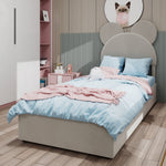 Modern Minimalist Upholstered Bed, Soft Cartoon-Design Headboard, Storage Base, Beige