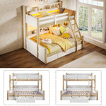 Bunk Bed 90x200 & 140x200 with Storage & LED, White + Natural