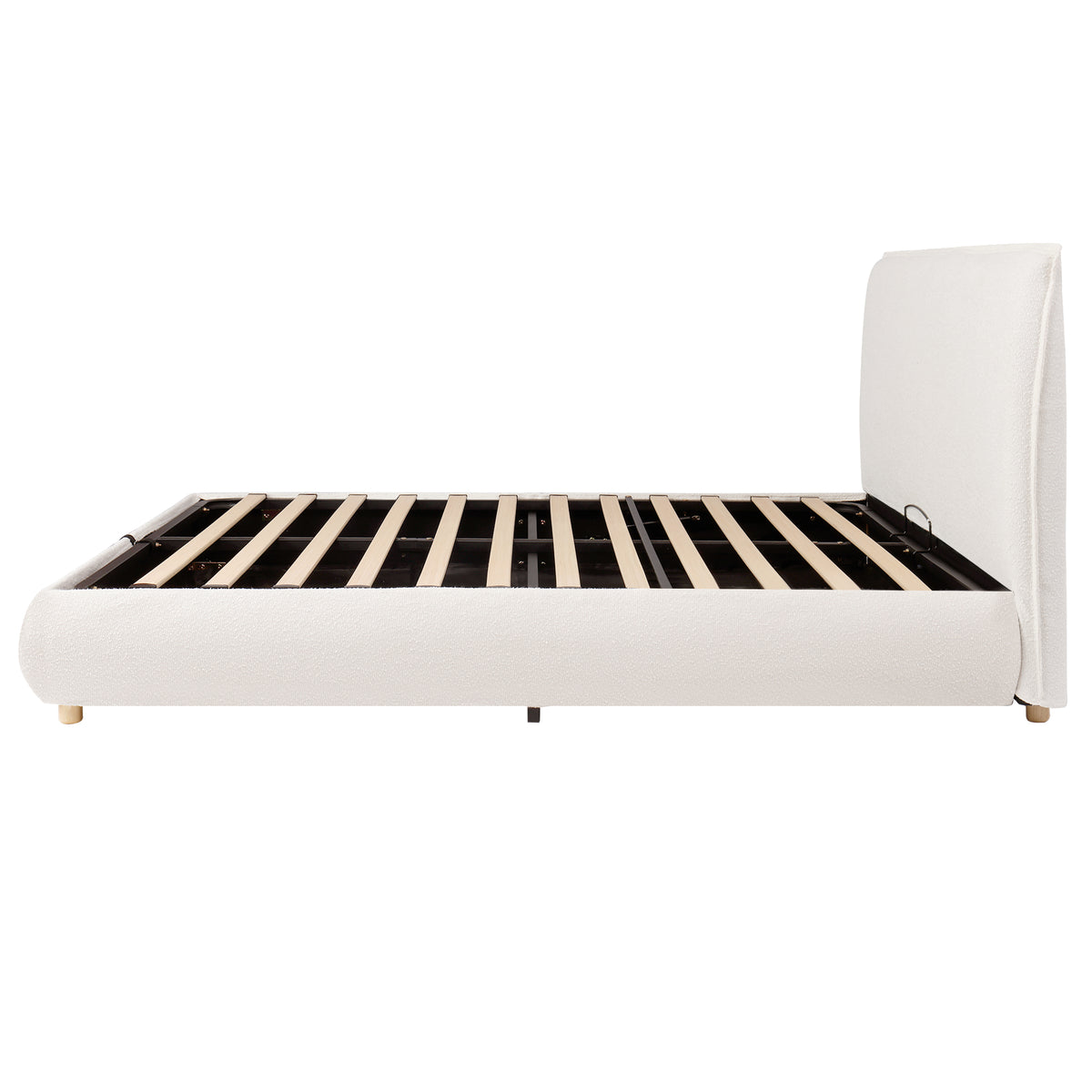 Upholstered Double Bed 180x200cm Hydraulic Storage White Bouclé