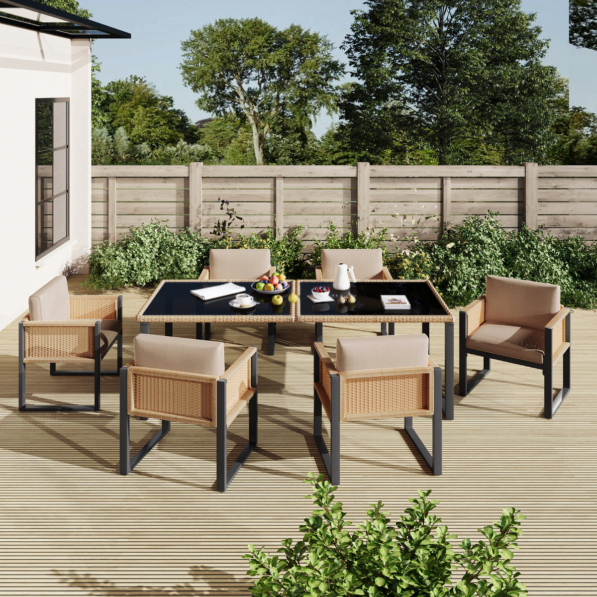 6-Person Garden Dining Set with Armchairs, Polyrattan