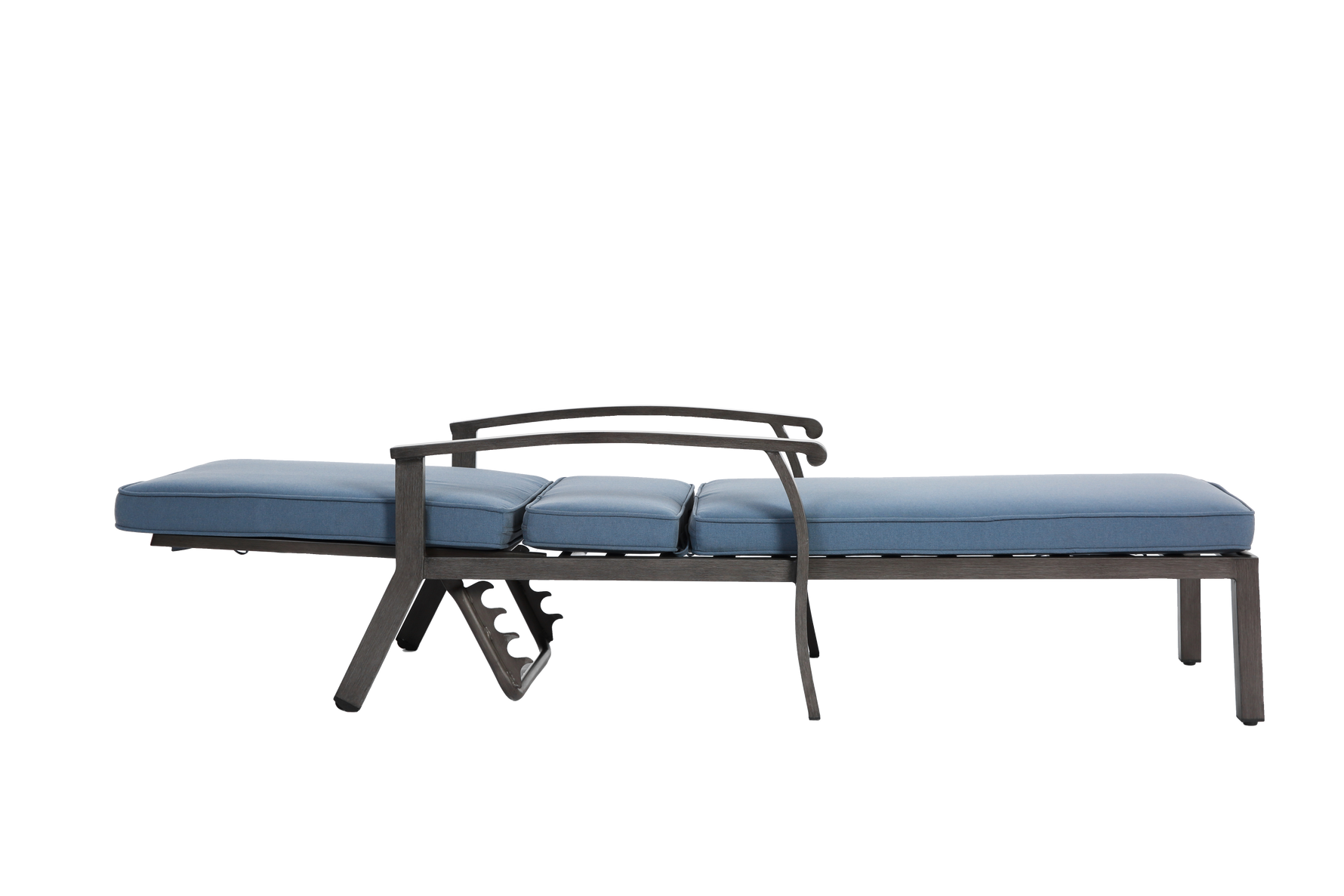 Lounge Patio Chair, Adjustable Reclining Rustproof Aluminum, Waterproof Blue Cushion
