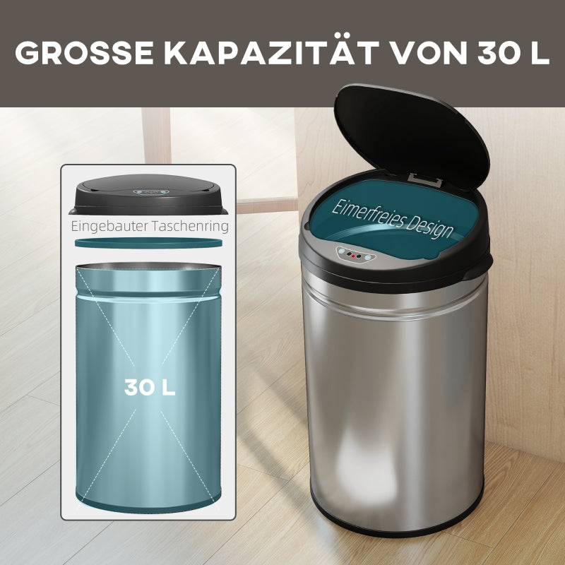 Sensor Waste Bin 30L, Soft-Close, Touchless, Stainless Steel