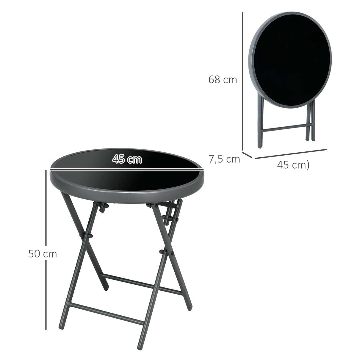 Outsnuuy Folding Table, Glass Top, 45x50cm, Black