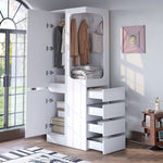 Wardrobe with Drawers and Open Storage, 70x40x170cm, White