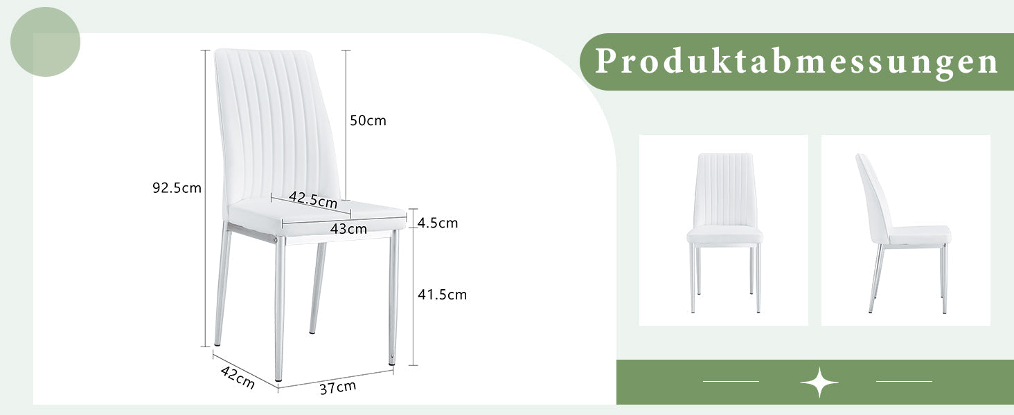 Dining Chairs 4-Piece Set, Silver Metal Legs, White PU Leather