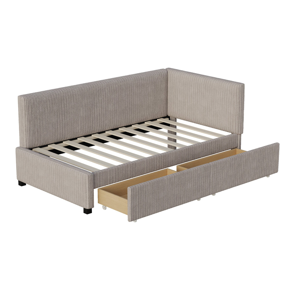 Upholstered Bed Sofa, 90x200 Multifunctional with 2 Storage Drawers, Gray Velvet
