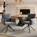 Set of 4 Dining Chairs Upholstered Swivel Metal Legs - Velvet Grey