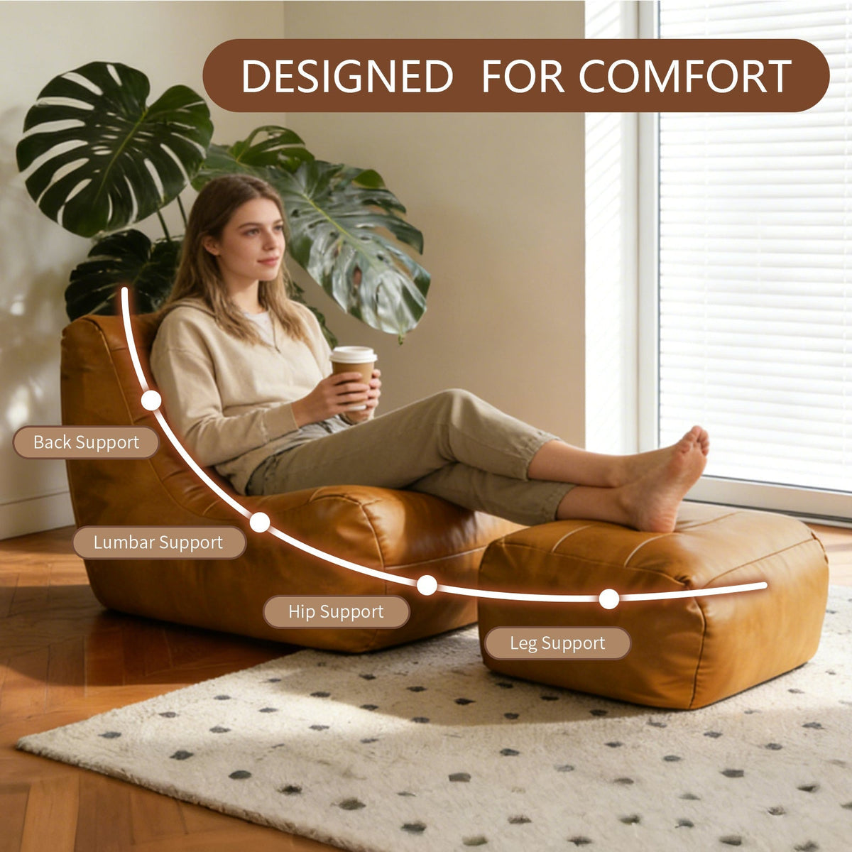 Ergonomic Single-Seater Lounge Sofa with Coordinated Ottoman for Compact Living Spaces, Modern Style