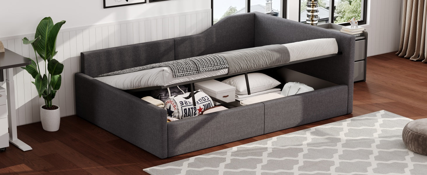 Upholstered Daybed with Underbed Storage, 140x200 cm, Grey