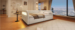 Upholstered Platform Bed 140x200, Hydraulic Storage & LED, Beige
