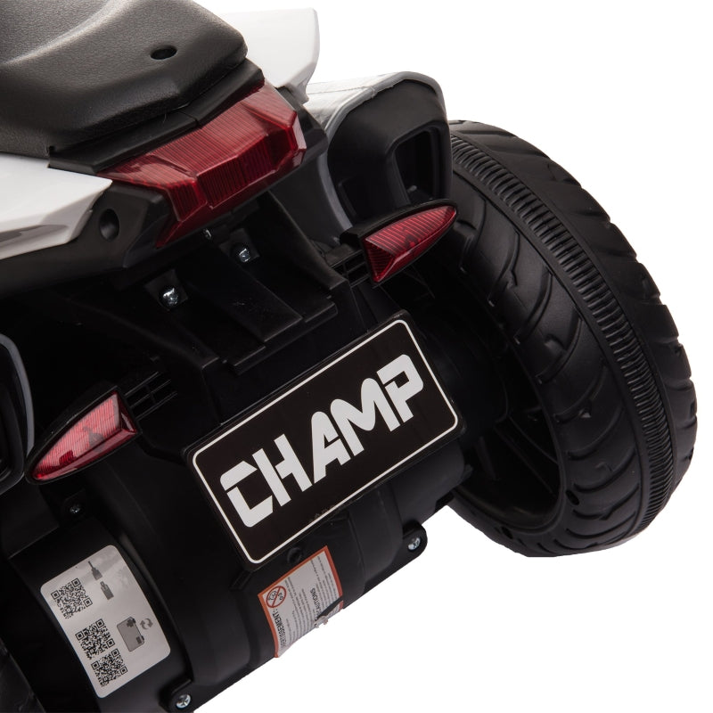 Electric Kids Motorcycle, Lights & Sounds, 3 km/h, Rechargeable, Black/White