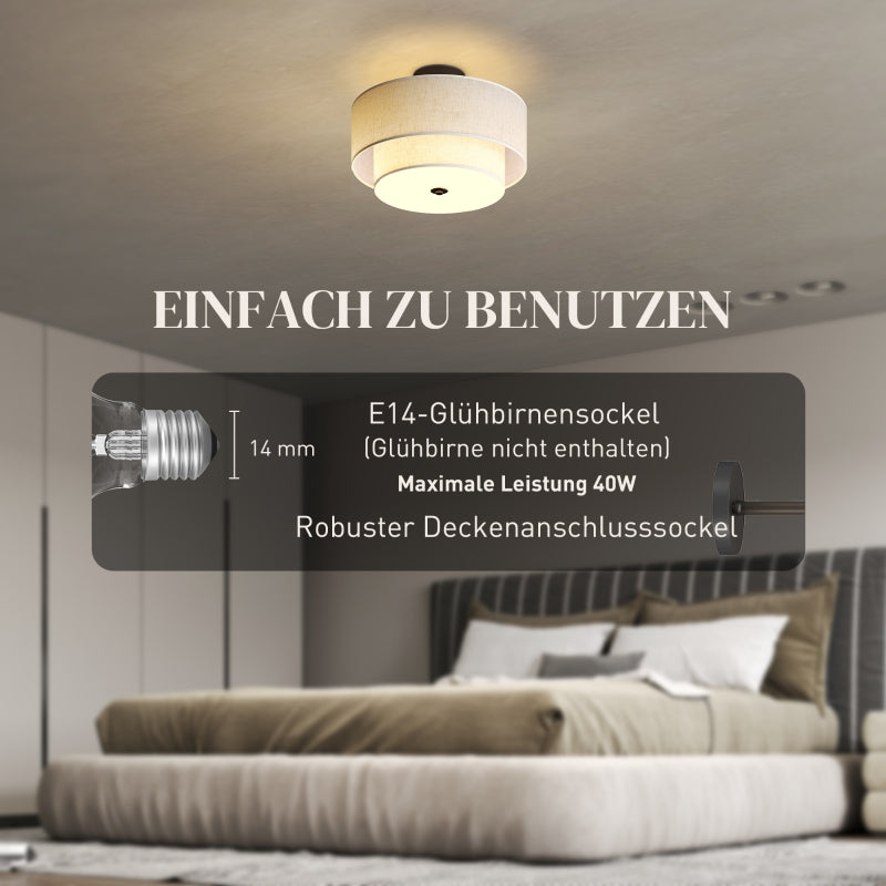 Ceiling Lamp, Double Shades, Pendant Light, Linen Look, Cream White