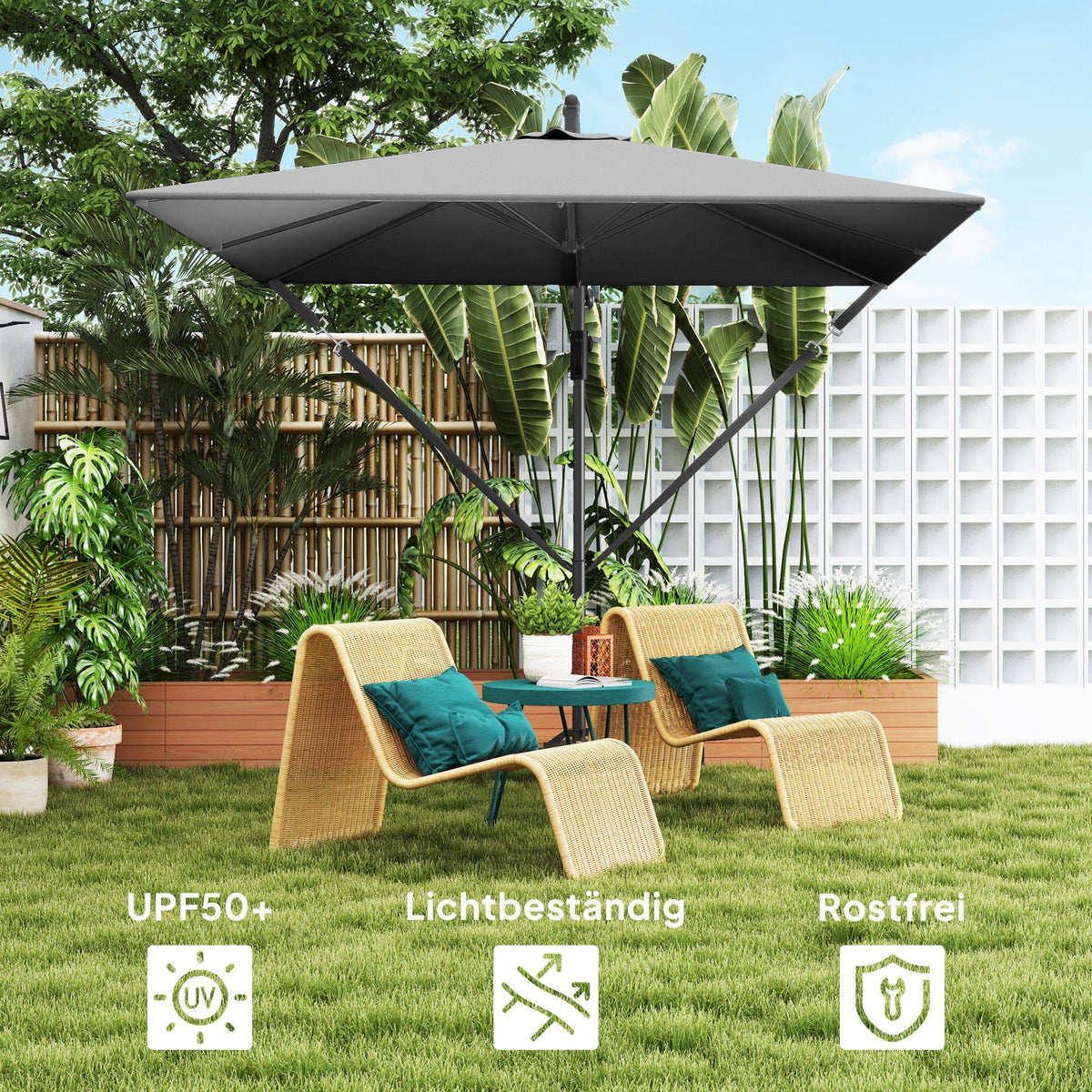 Cantilever Parasol Ø260 cm UV 50+ Water-Repellent, Tiltable, Grey