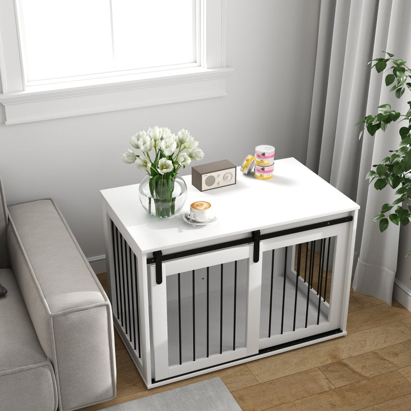 Dog Crate, Sliding Door Ventilation, Chipboard and Steel, White