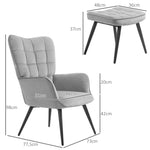 Wingback Chair with Footstool, Upholstered, Velvet Look, Light Grey