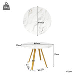 Round Dining Table 80x80x75cm 4-Seater Metal Legs - White Marble/Gold