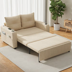 3-in-1 Sleeper Sofa with Pull-Out Bed, Cup Holder, USB Port and Side Pockets, Beige Cotton Linen