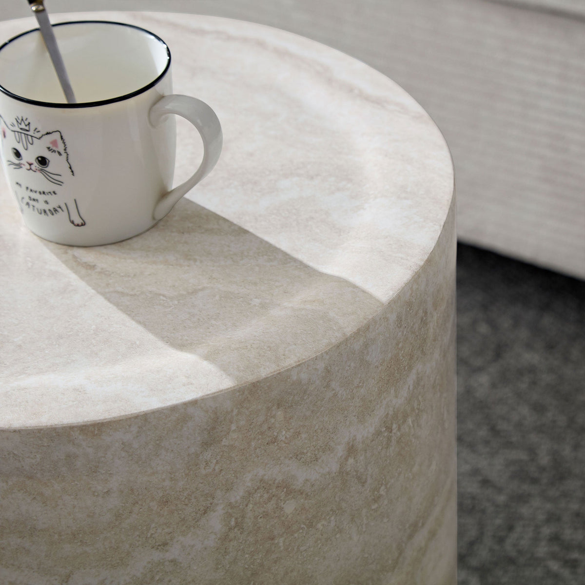 Side Table - Compact Textured Cylinder 40x40x45cm - Off-White Fiberglass