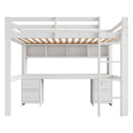 Loft Bed for Children with Desk and Storage, 90x200cm, White Pine Wood