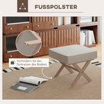 Ottoman Upholstered Bench Footstool with Padded Seat Wooden Footrest, Cream White