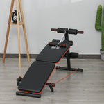 Sit-Up Bench, Adjustable & Foldable, Training Ropes, Steel Black Red