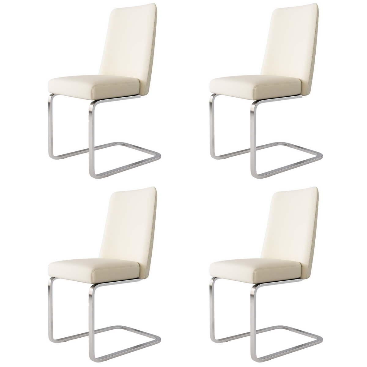 Velvet Dining Chair Set of 4, Diamond Back Silver Metal Legs, Beige
