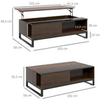 Coffee Table with Lifting Function & Storage, Steel in Walnut Black