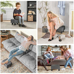 Stool, Modern Footstool Ottoman, Dark Grey Linen-Look