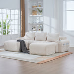 3-Seater Modular Corduroy Sofa with 2 Ottomans, Cup Holders and Storage Pocket, Beige