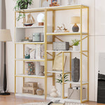 Modern Minimalist Shelf with Multi-Tier Storage and Steel Frame, Gold and White