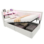 Upholstered Sofa Bed 90x200 cm with LED Lighting, USB Ports and Hydraulic Storage, Beige Velvet