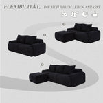 3-Seater Modular Sofa with Ottomans, Cup Holders and Storage, Black Corduroy