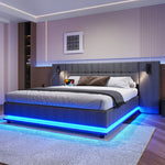 Upholstered Bed 180x200cm LED Spotlight USB Port - Linen Grey