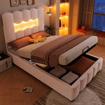 Upholstered Bed 90x200cm Hydraulic LED Adjustable Headboard, Velvet Pink