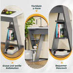 Simple Desk with X-Shaped Bracket and Storage Shelf, Grey and White