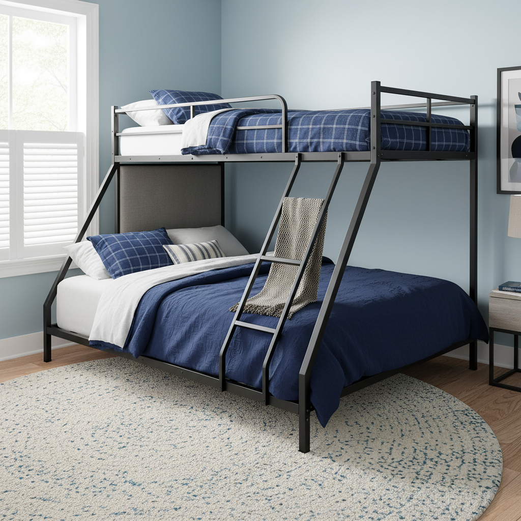 Space-Saving Bed Frame with Two Sleeping Places, Metal