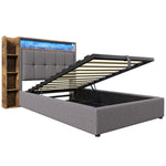 Upholstered Bed 90x200cm Storage LED USB/Type-C App Control - Linen Grey