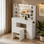 LED Vanity Table with Mirror & Storage Drawers, White