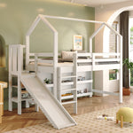 Multifunctional Children's Bed with Slide, Stairs, Locker and Shelf, 90x200cm, White Solid Wood + MDF