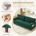 2-Seater Sofa Modern USB-C LED Cup Holders Side Pockets - Emerald Chenille