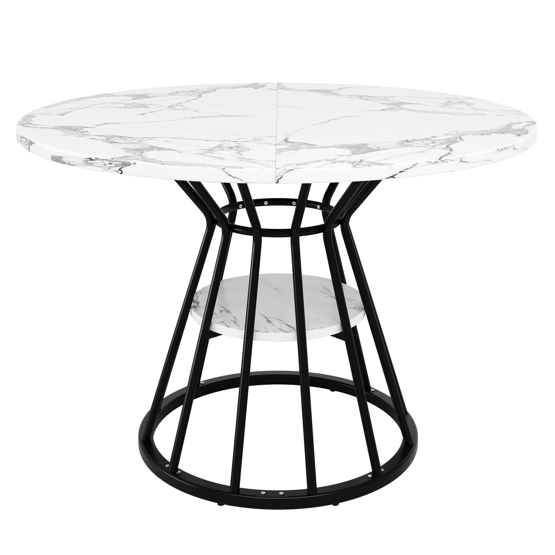 5-Piece Round Dining Table Set with 4 Velvet Chairs and Marble Top, Black