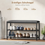 Shoe Bench with Seat, Storage & 2 Open Compartments - Black
