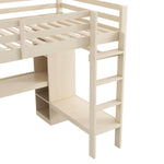 Loft Bed 140x200 with Desk, Shelves, LED & USB Port - Natural