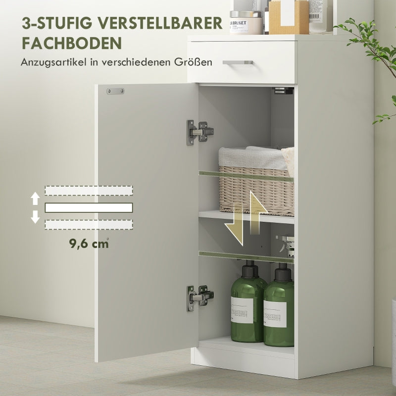 Tall Bathroom Cabinet, Drawer Door Adjustable Shelves, White