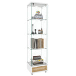 Modern Glass Display Cabinet LED Lights Drawers 4 Shelves - White
