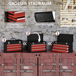 DURHAND tool case, practical tool box 3 drawers with handle lock, steel black red