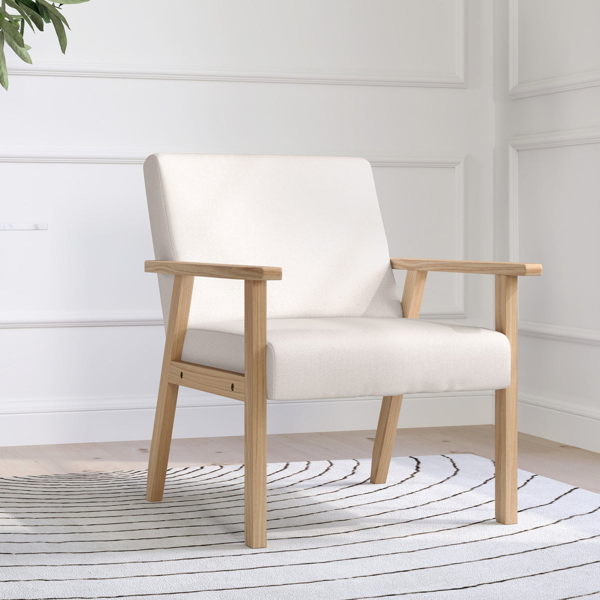 Lounge Chair with Armrests, Dining Relaxing Upholstered, Cream White