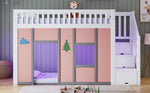 Children's Loft Bed 90x200 cm with Storage Stairs in White & Pink