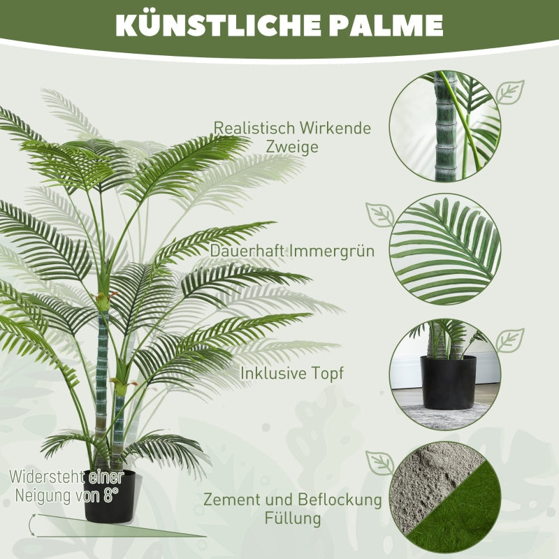 Artificial Palm Tree, 16 UV-Resistant Plastic Leaves with Pot, Green