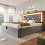 Upholstered Bed 160x200cm with LED & Storage, Grey Velvet